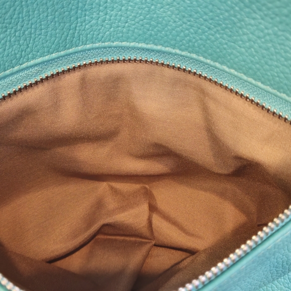 🎀 Valentina Turquoise and Tan Pebble Leather Shoulder Bag with Gold Accents - Picture 6 of 17